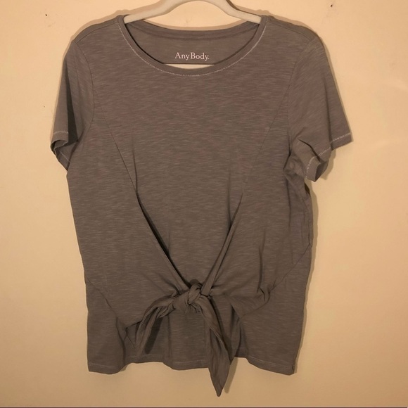 3/$25 🙌🏼 AnyBody Gray Cotton Modal Blend Tie Front Top Small - Picture 2 of 7